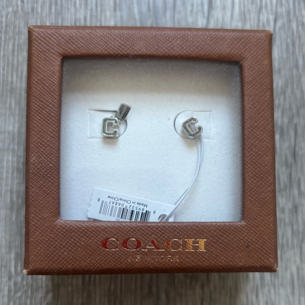 NWT Coach Silver Initial C Earrings